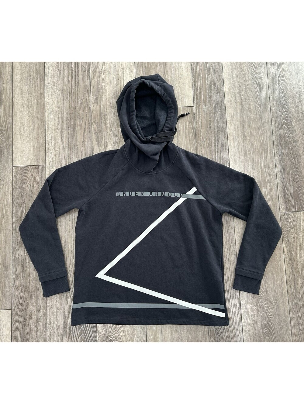 Under Armour Pullover Hoodie Womens Large Black White Logo Cowl Neck Athletic